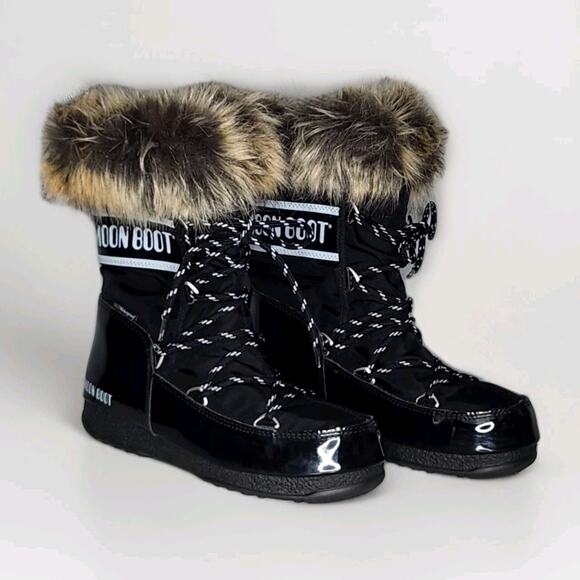 Moon Boot Monaco Women's Winter Black Boots Fauz Fur Trim Waterproof Size 7 - Picture 1 of 6